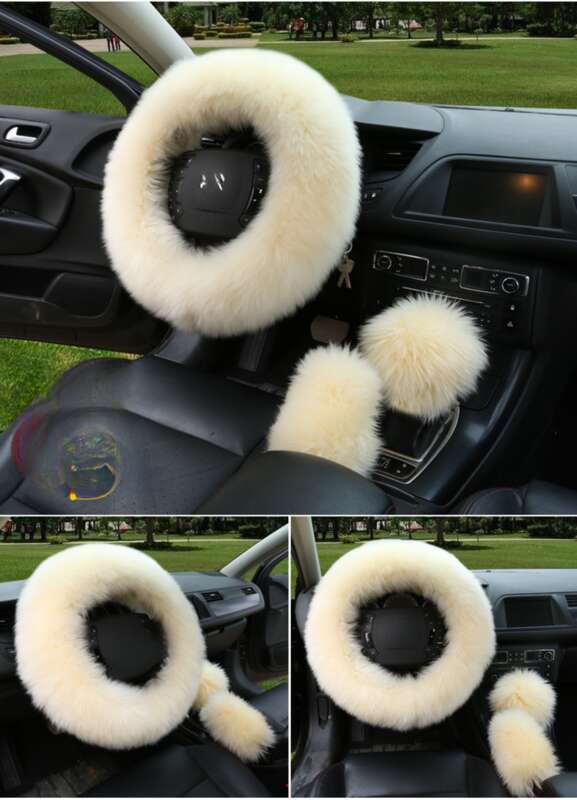 Car Steering Wheel Winter New Australian Sheepskin Fur Integrated Wool Handle Handbrake Cover_autovado.com