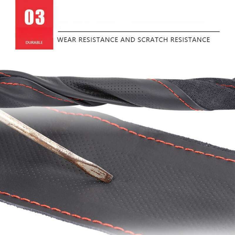 Hand Sewn Made Of Leather, Sweat Wicking, Breathable, And Anti Slip, All Season Universal Car Steering Wheel Leather_autovado.com