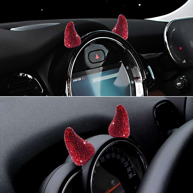 Internet Celebrity Interior Diamond Studded Small Horn Steering Wheel Instrument Panel Little Devil Ornament Creative_autovado.com