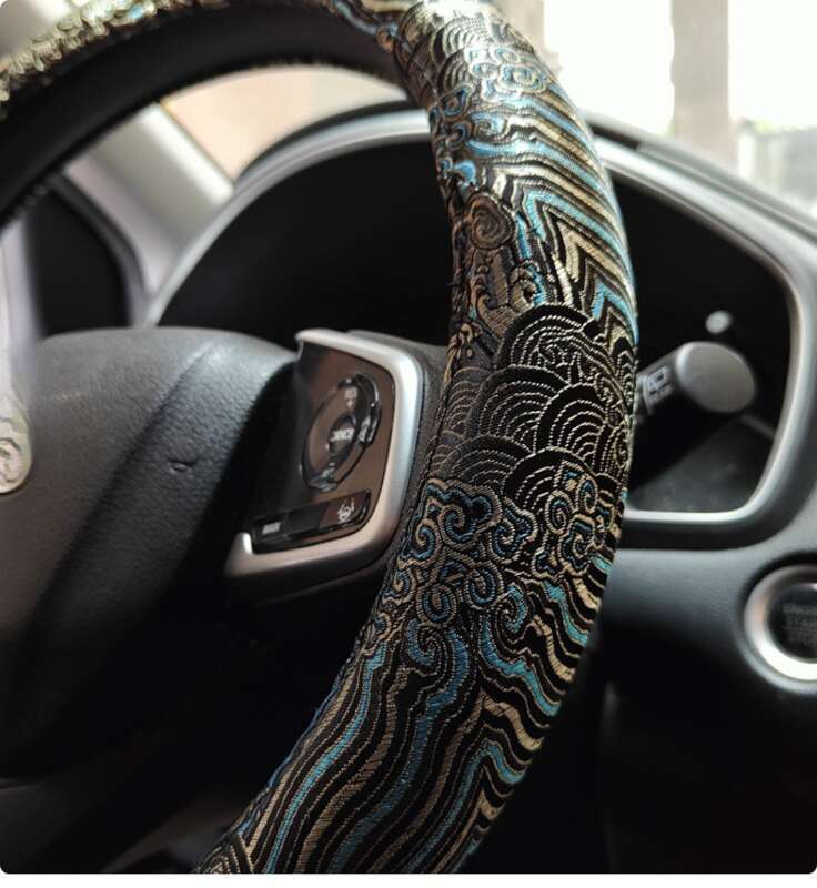 Universal Cloud Sea Cliff Pattern Steering Wheel Woven Brocade Embroidery China-Chic Personalized Creative Anti Slip_autovado.com