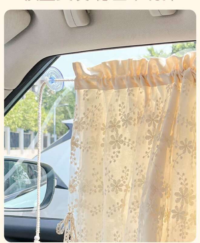 Lace Double-layer Suction Cup Small, Fresh And Cute Girls, Car Sunshade, Heat Insulation Curtain For All Seasons_autovado.com