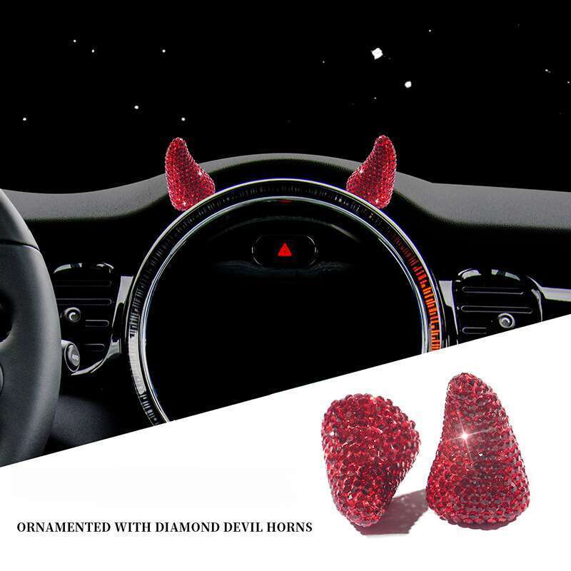 Internet Celebrity Interior Diamond Studded Small Horn Steering Wheel Instrument Panel Little Devil Ornament Creative_autovado.com