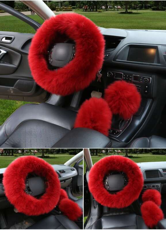Car Steering Wheel Winter New Australian Sheepskin Fur Integrated Wool Handle Handbrake Cover_autovado.com