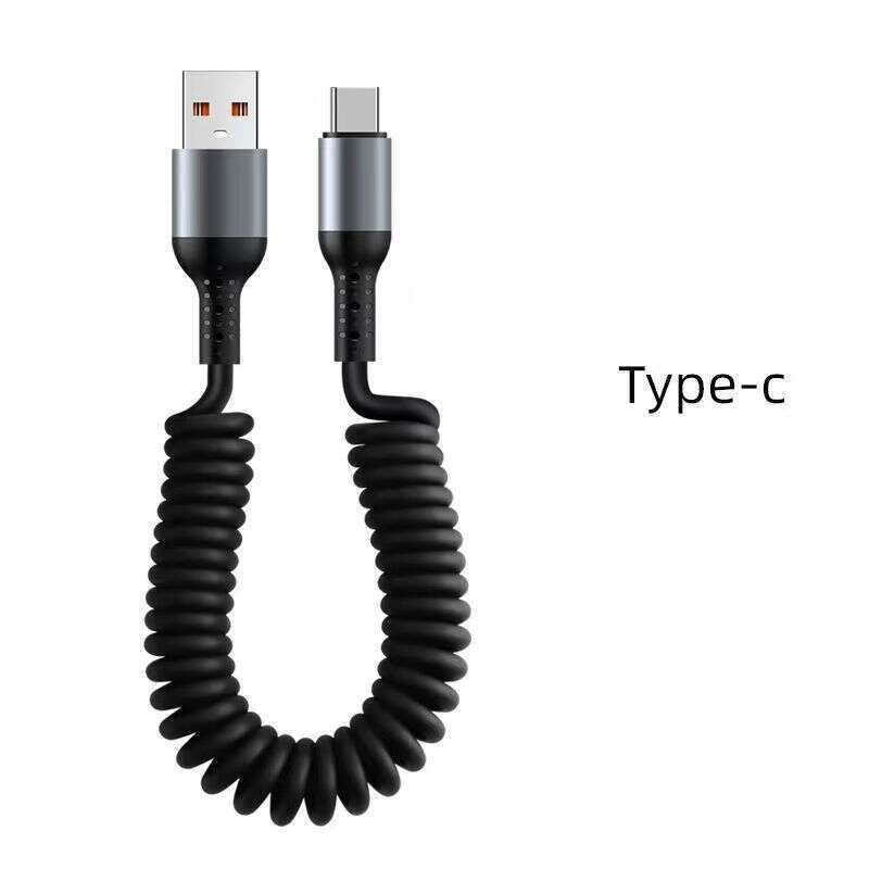 100W Dual Head Fast For Car Mounted 6A Telescopic Data Charging TypeC Spiral PD Spring Line_autovado.com