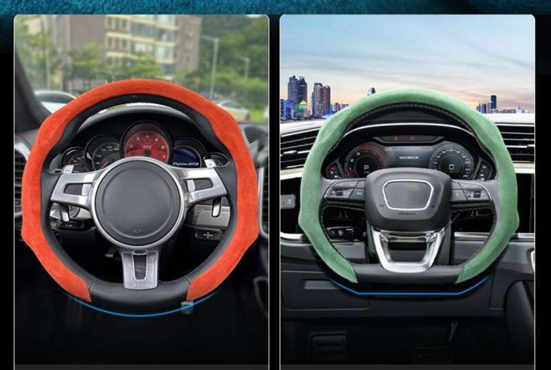 Car All-season Steering Wheel Cover, Suede Protective, Sweat Absorbing Mesh Red New Round D-row Universal Handle Cover_autovado.com