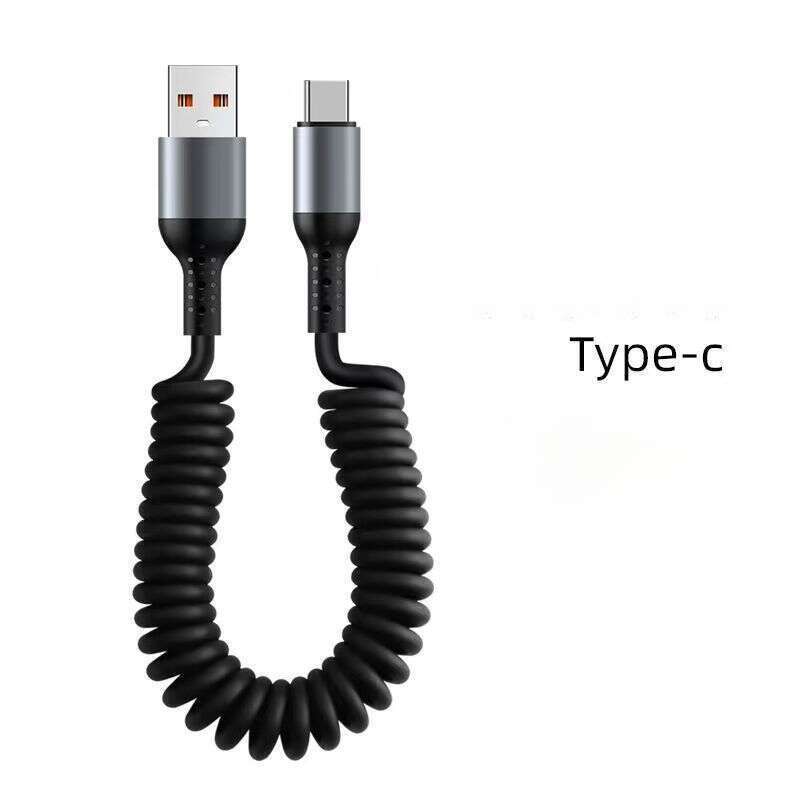100W Dual Head Fast For Car Mounted 6A Telescopic Data Charging TypeC Spiral PD Spring Line_autovado.com