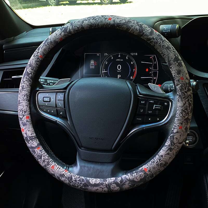 Universal Hand-painted Prajna Geisha Steering Wheel Cover, Personalized Nine Tailed Fox Card Set, Flower Arm Handlebar_autovado.com