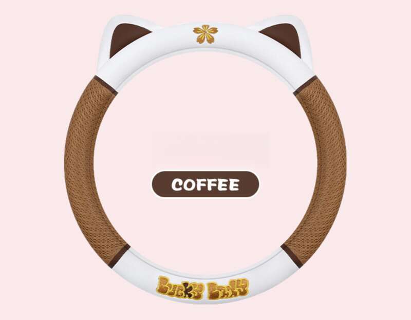 Car Ins Cute Cartoon Sweet Steering Wheel Cover, Suitable For All Seasons, Mesh Design, Small Cat Car Handle Cover_autovado.com
