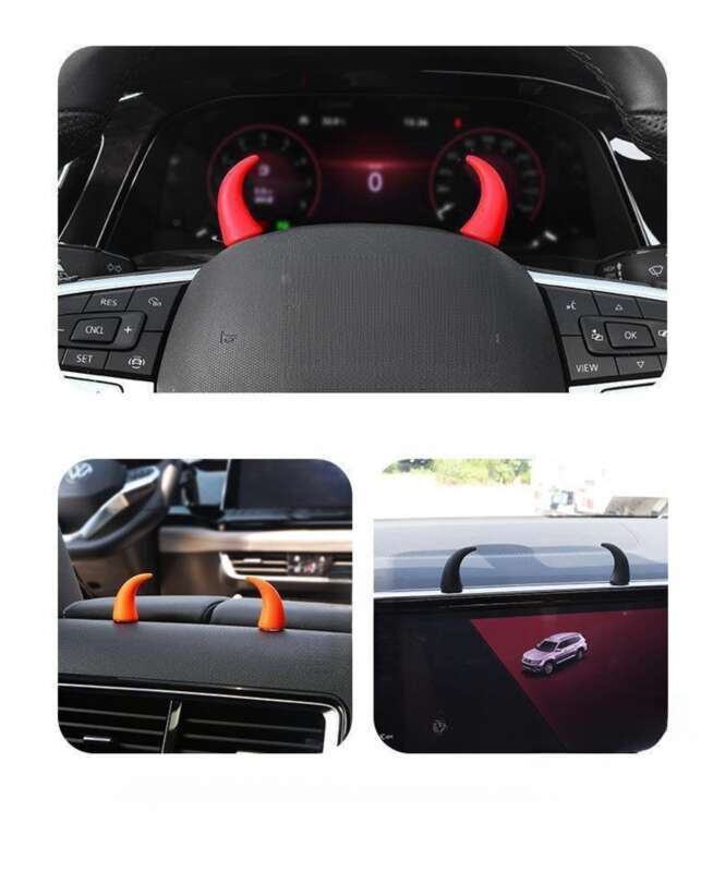 New Creative Trendy Small Bull Devil Horn Center Console Display Steering Wheel Cute Car Decoration_autovado.com