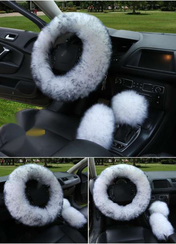 Car Steering Wheel Winter New Australian Sheepskin Fur Integrated Wool Handle Handbrake Cover_autovado.com