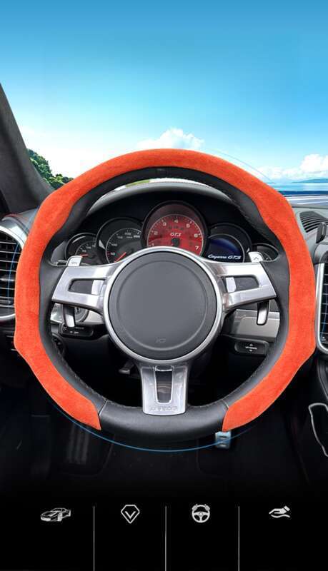 Car All-season Steering Wheel Cover, Suede Protective, Sweat Absorbing Mesh Red New Round D-row Universal Handle Cover_autovado.com