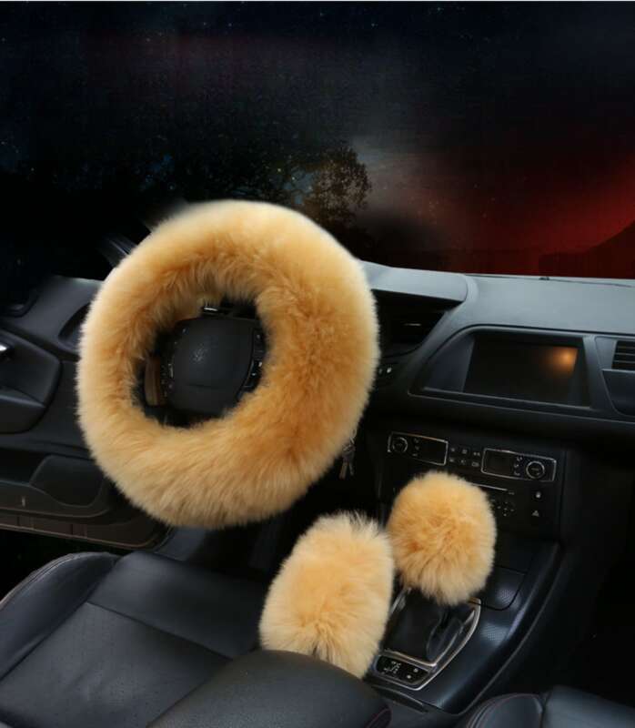 Car Steering Wheel Winter New Australian Sheepskin Fur Integrated Wool Handle Handbrake Cover_autovado.com