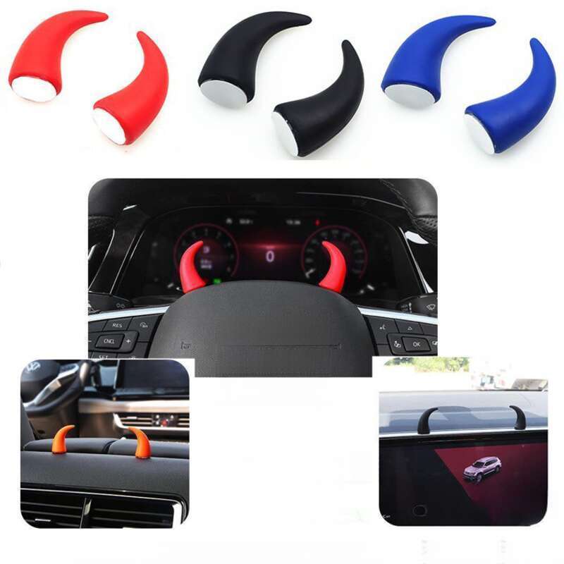 New Creative Trendy Small Bull Devil Horn Center Console Display Steering Wheel Cute Car Decoration_autovado.com