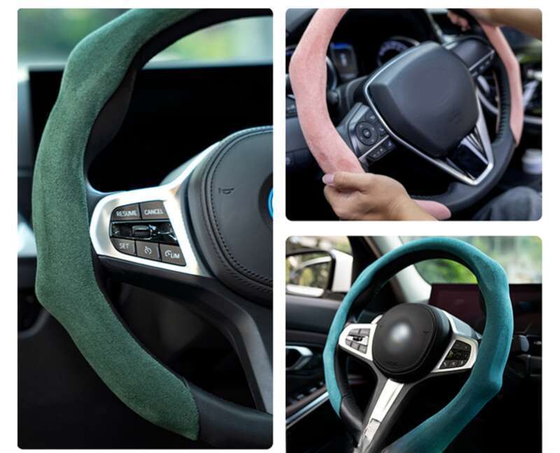 Car All-season Steering Wheel Cover, Suede Protective, Sweat Absorbing Mesh Red New Round D-row Universal Handle Cover_autovado.com