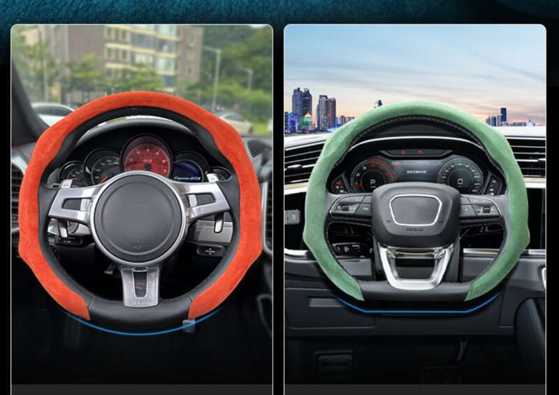 Car All-season Steering Wheel Cover, Suede Protective, Sweat Absorbing Mesh Red New Round D-row Universal Handle Cover_autovado.com