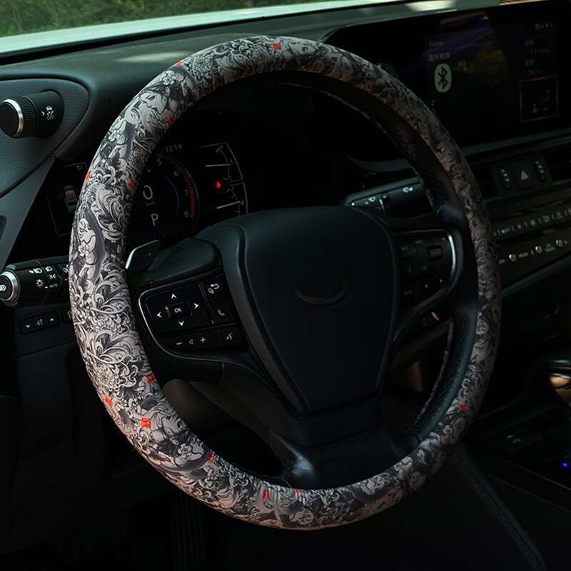Universal Hand-painted Prajna Geisha Steering Wheel Cover, Personalized Nine Tailed Fox Card Set, Flower Arm Handlebar_autovado.com
