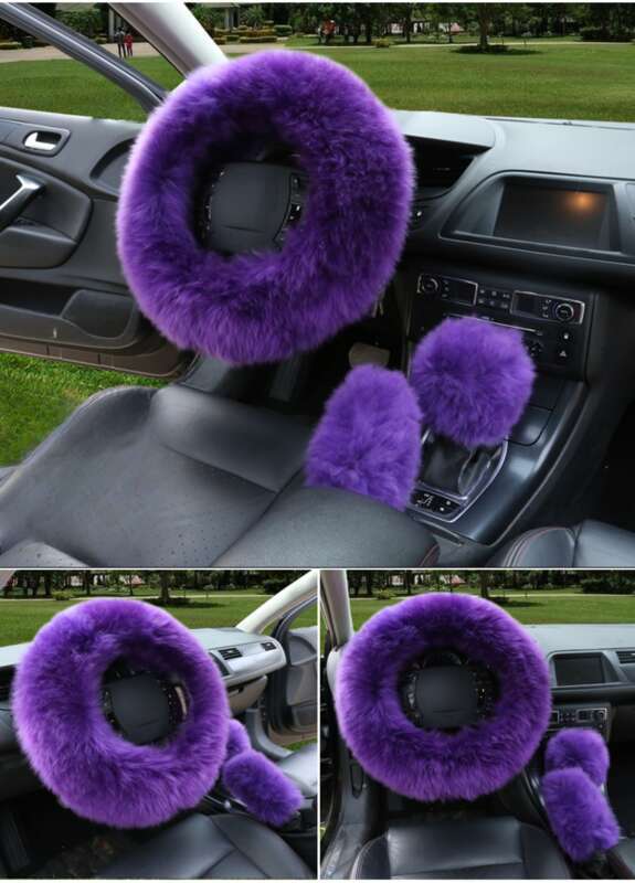 Car Steering Wheel Winter New Australian Sheepskin Fur Integrated Wool Handle Handbrake Cover_autovado.com