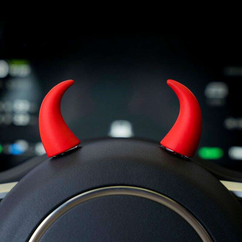 New Creative Trendy Small Bull Devil Horn Center Console Display Steering Wheel Cute Car Decoration_autovado.com
