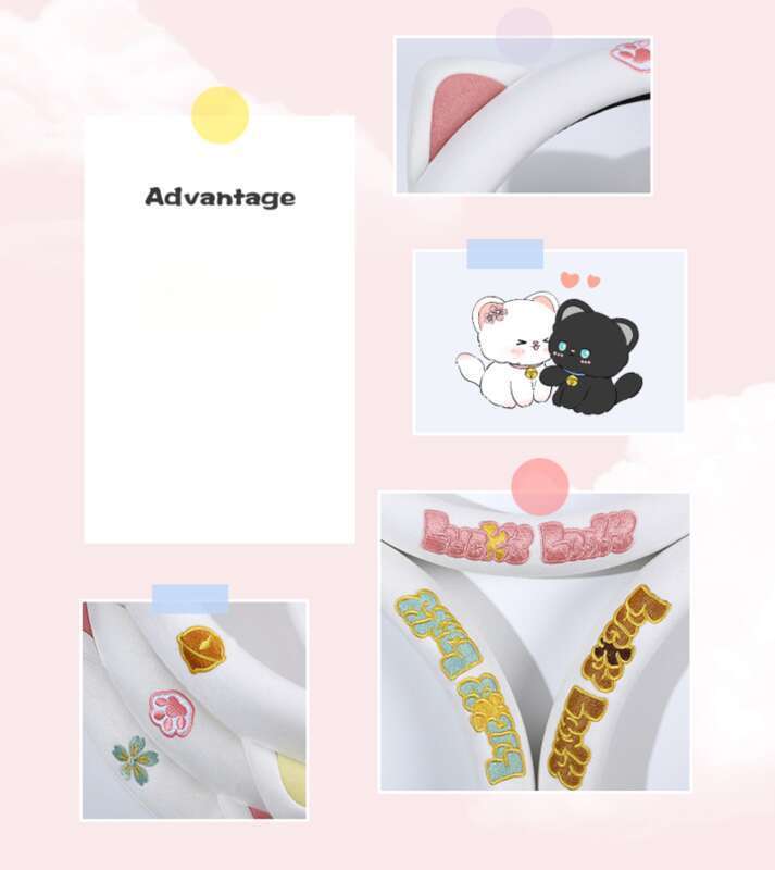 Car Ins Cute Cartoon Sweet Steering Wheel Cover, Suitable For All Seasons, Mesh Design, Small Cat Car Handle Cover_autovado.com
