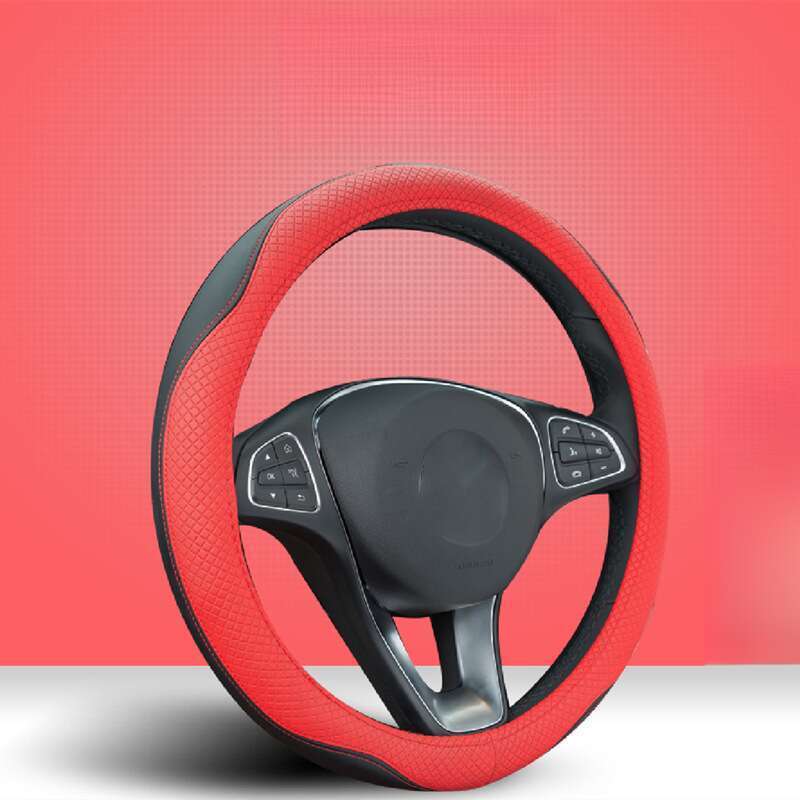 Double Needle Leather Steering Wheel With Two Color Splicing Circular Car Cover, Minimalist Sports Windmill Handle Cover_autovado.com