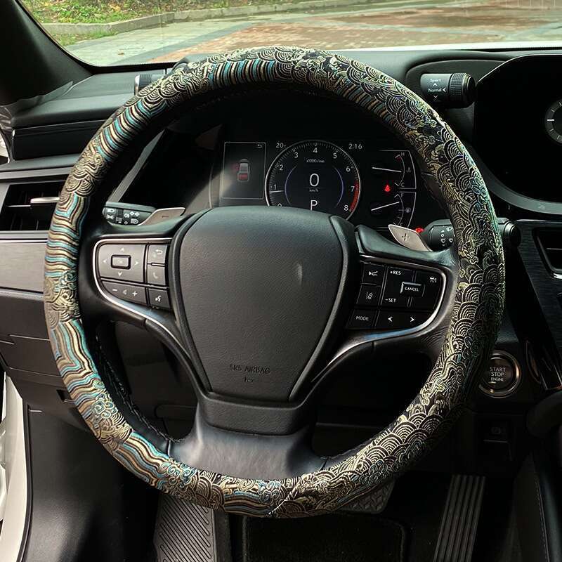 Universal Cloud Sea Cliff Pattern Steering Wheel Woven Brocade Embroidery China-Chic Personalized Creative Anti Slip_autovado.com