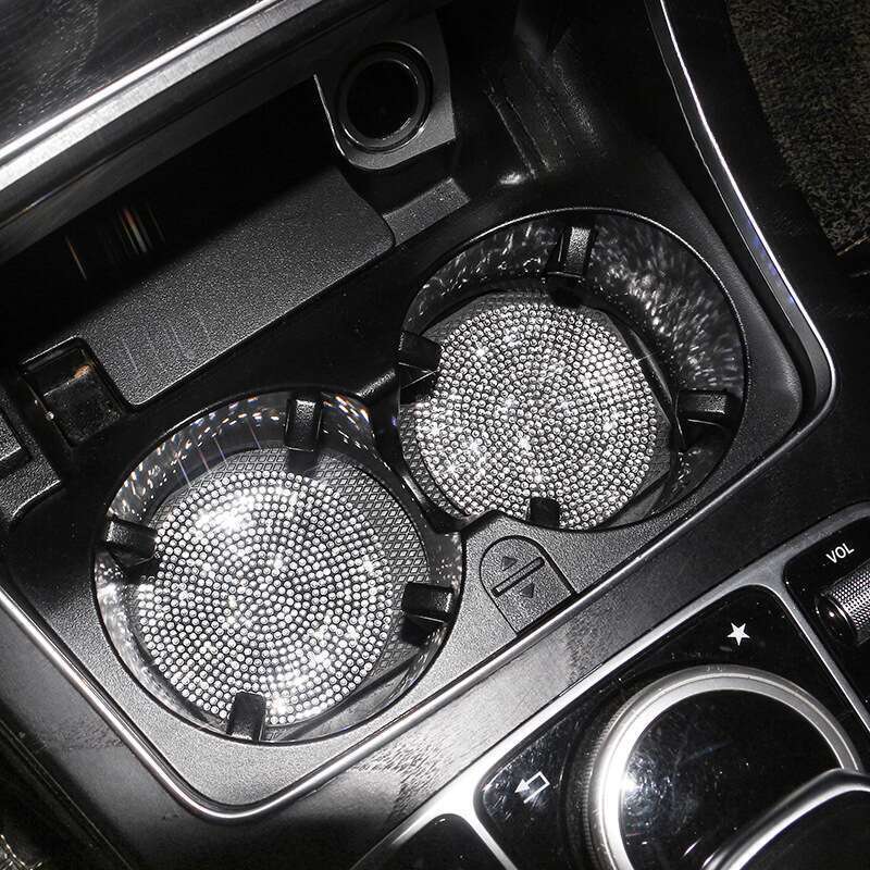 Car Mounted Diamond, Water Mat With Diamond Inlay, Soft Rubber Car Cup Mat, Universal For Vehicle Models_autovado.com