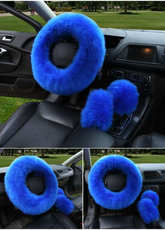 Car Steering Wheel Winter New Australian Sheepskin Fur Integrated Wool Handle Handbrake Cover_autovado.com