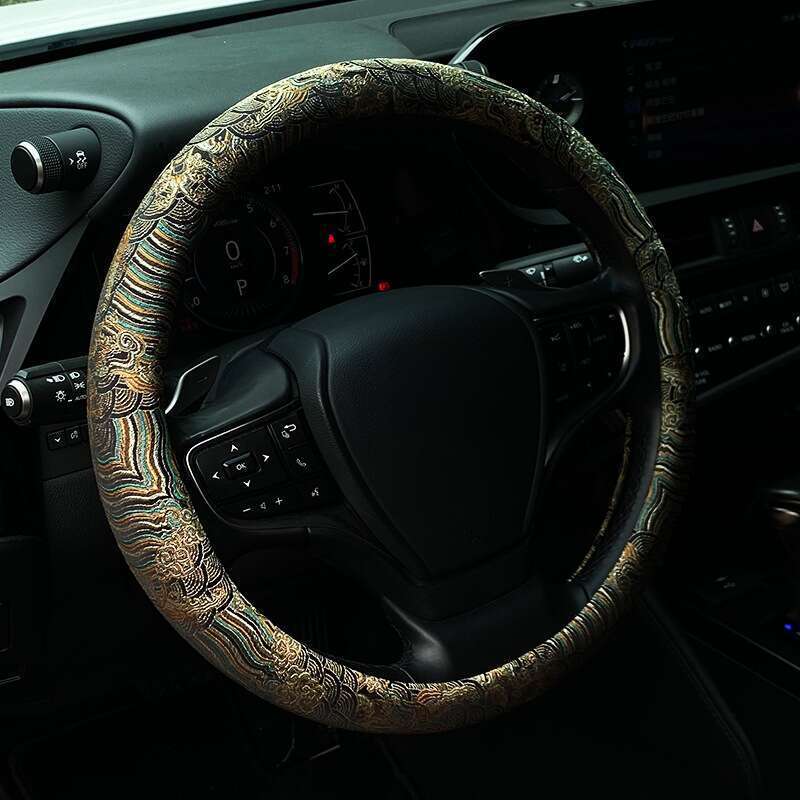 Universal Cloud Sea Cliff Pattern Steering Wheel Woven Brocade Embroidery China-Chic Personalized Creative Anti Slip_autovado.com