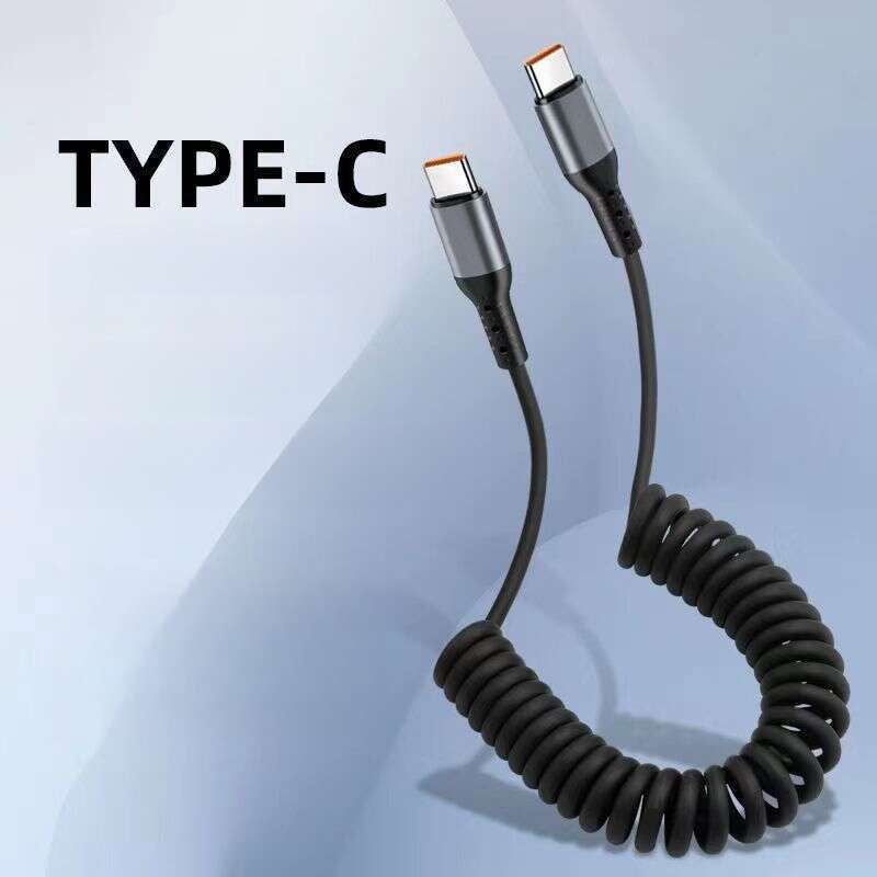 100W Dual Head Fast For Car Mounted 6A Telescopic Data Charging TypeC Spiral PD Spring Line_autovado.com