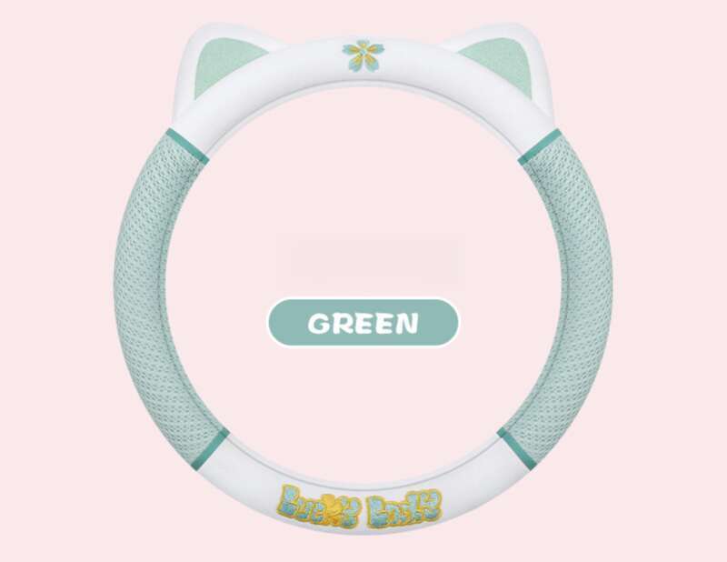 Car Ins Cute Cartoon Sweet Steering Wheel Cover, Suitable For All Seasons, Mesh Design, Small Cat Car Handle Cover_autovado.com