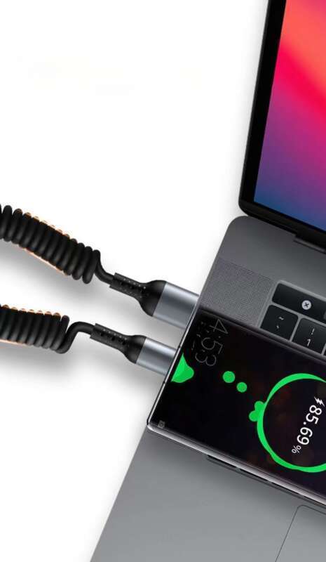 100W Dual Head Fast For Car Mounted 6A Telescopic Data Charging TypeC Spiral PD Spring Line_autovado.com