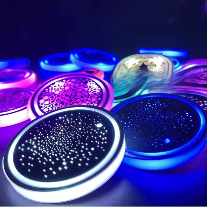 Automotive LED Luminous Water Mat Pattern Can Be Modified With Acrylic Car Cup Slot Ambient Light 68MM Diameter Seven_autovado.com