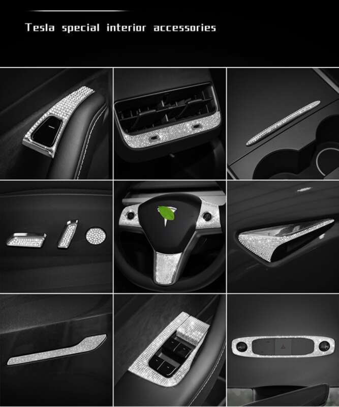 Suitable For Tesla Model Interior Modification, Steering Wheel, Door Handle, Car Logo Diamond Decoration Sticker_autovado.com