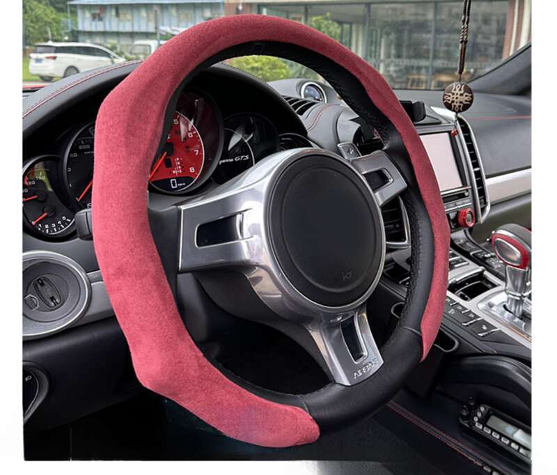 Car All-season Steering Wheel Cover, Suede Protective, Sweat Absorbing Mesh Red New Round D-row Universal Handle Cover_autovado.com
