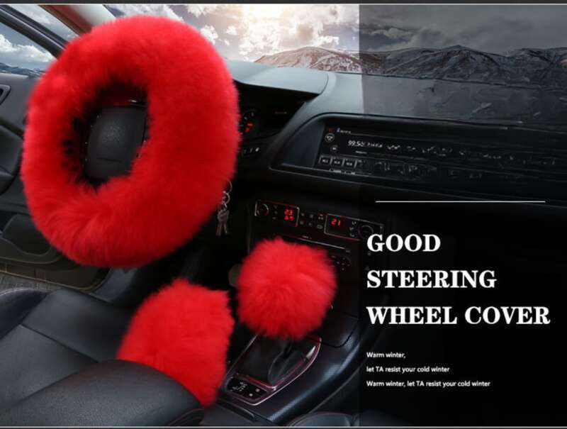 Car Steering Wheel Winter New Australian Sheepskin Fur Integrated Wool Handle Handbrake Cover_autovado.com