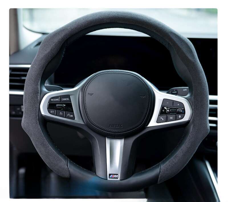 Car All-season Steering Wheel Cover, Suede Protective, Sweat Absorbing Mesh Red New Round D-row Universal Handle Cover_autovado.com