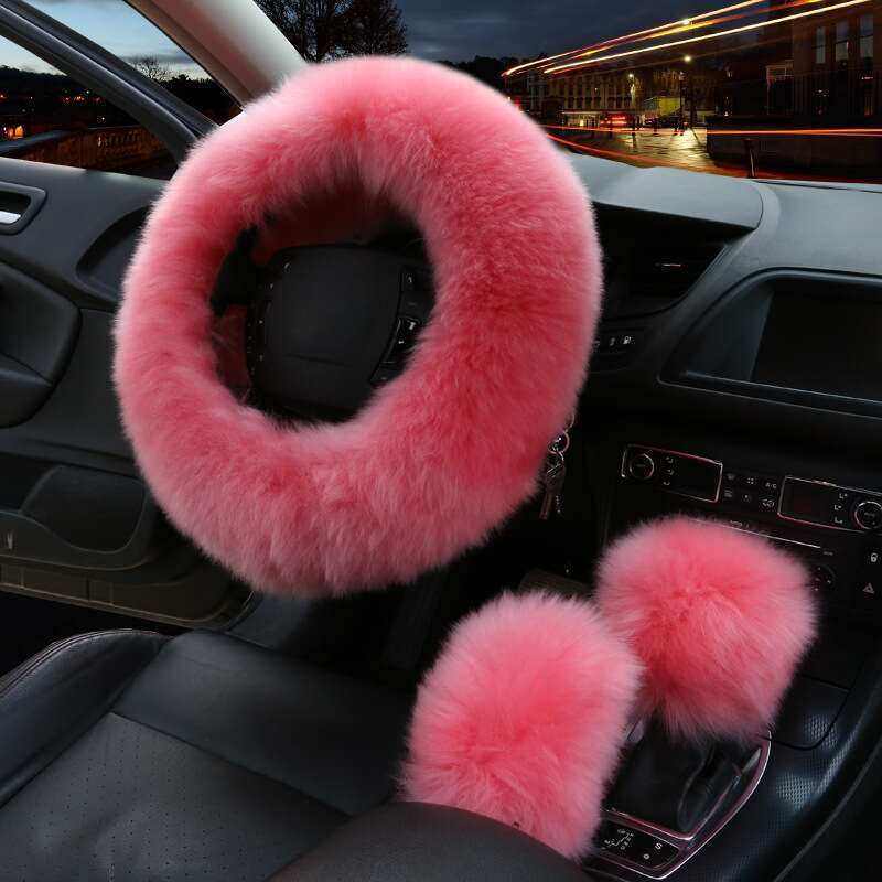 Car Steering Wheel Winter New Australian Sheepskin Fur Integrated Wool Handle Handbrake Cover_autovado.com