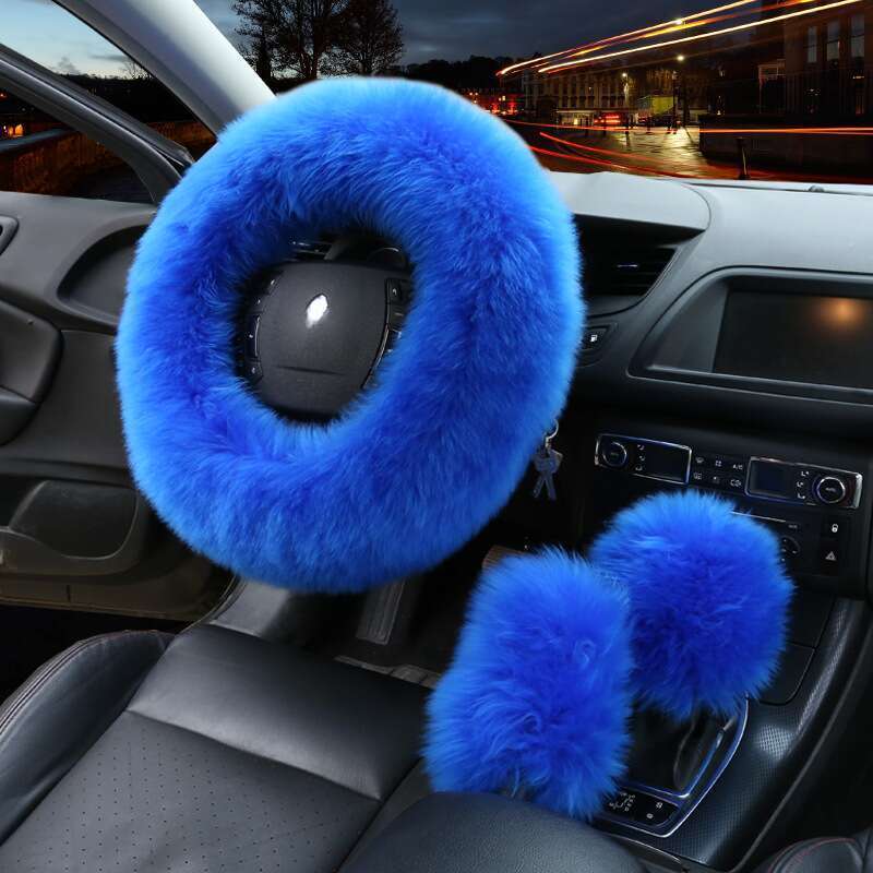 Car Steering Wheel Winter New Australian Sheepskin Fur Integrated Wool Handle Handbrake Cover_autovado.com
