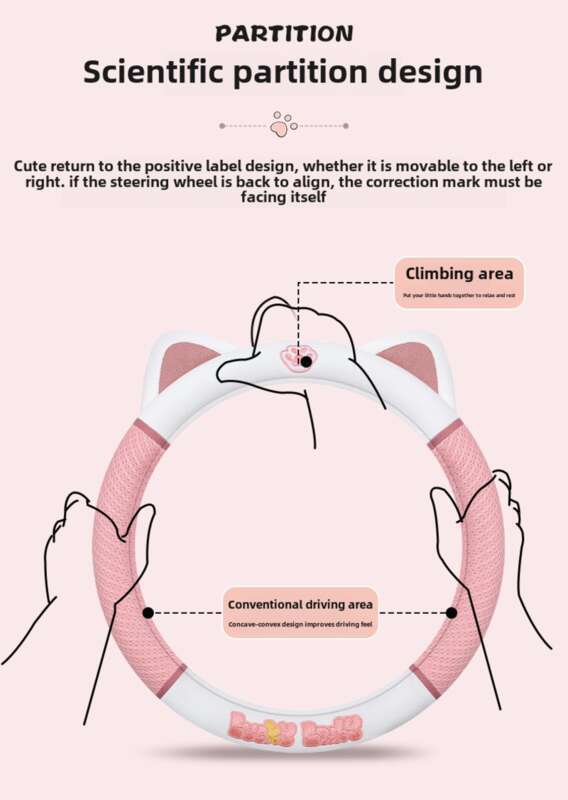 Car Ins Cute Cartoon Sweet Steering Wheel Cover, Suitable For All Seasons, Mesh Design, Small Cat Car Handle Cover_autovado.com