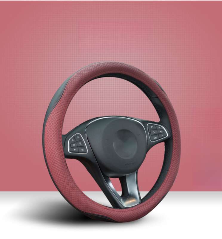 Double Needle Leather Steering Wheel With Two Color Splicing Circular Car Cover, Minimalist Sports Windmill Handle Cover_autovado.com