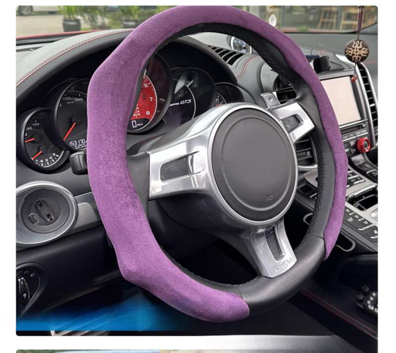 Car All-season Steering Wheel Cover, Suede Protective, Sweat Absorbing Mesh Red New Round D-row Universal Handle Cover_autovado.com