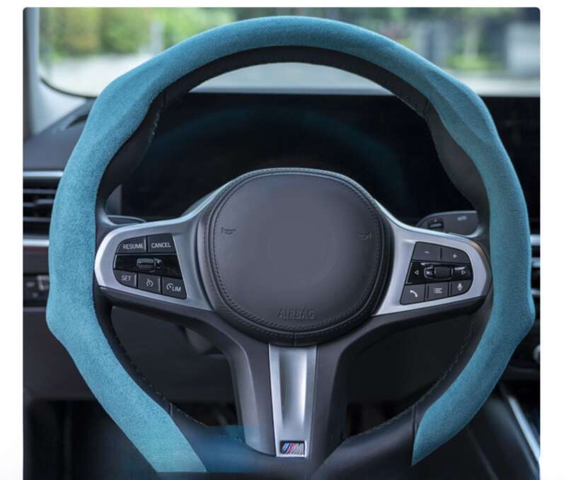 Car All-season Steering Wheel Cover, Suede Protective, Sweat Absorbing Mesh Red New Round D-row Universal Handle Cover_autovado.com