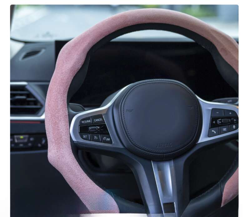 Car All-season Steering Wheel Cover, Suede Protective, Sweat Absorbing Mesh Red New Round D-row Universal Handle Cover_autovado.com