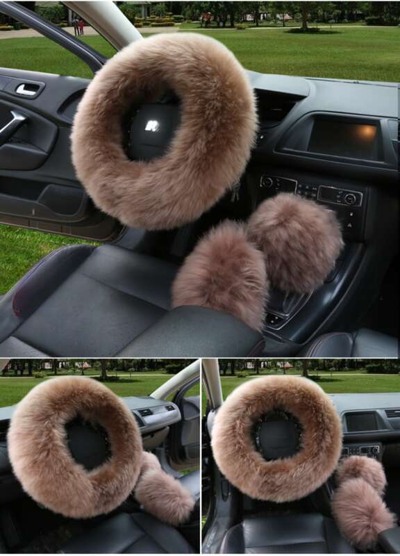 Car Steering Wheel Winter New Australian Sheepskin Fur Integrated Wool Handle Handbrake Cover_autovado.com