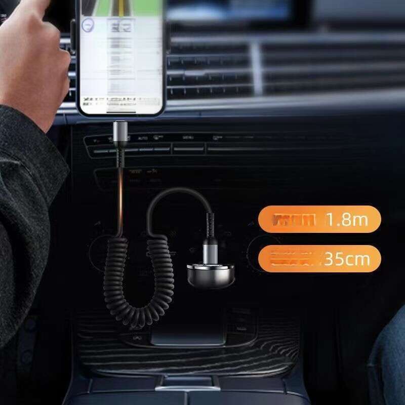 100W Dual Head Fast For Car Mounted 6A Telescopic Data Charging TypeC Spiral PD Spring Line_autovado.com