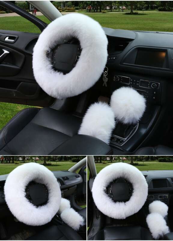Car Steering Wheel Winter New Australian Sheepskin Fur Integrated Wool Handle Handbrake Cover_autovado.com