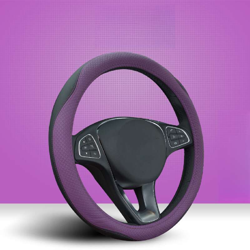 Double Needle Leather Steering Wheel With Two Color Splicing Circular Car Cover, Minimalist Sports Windmill Handle Cover_autovado.com
