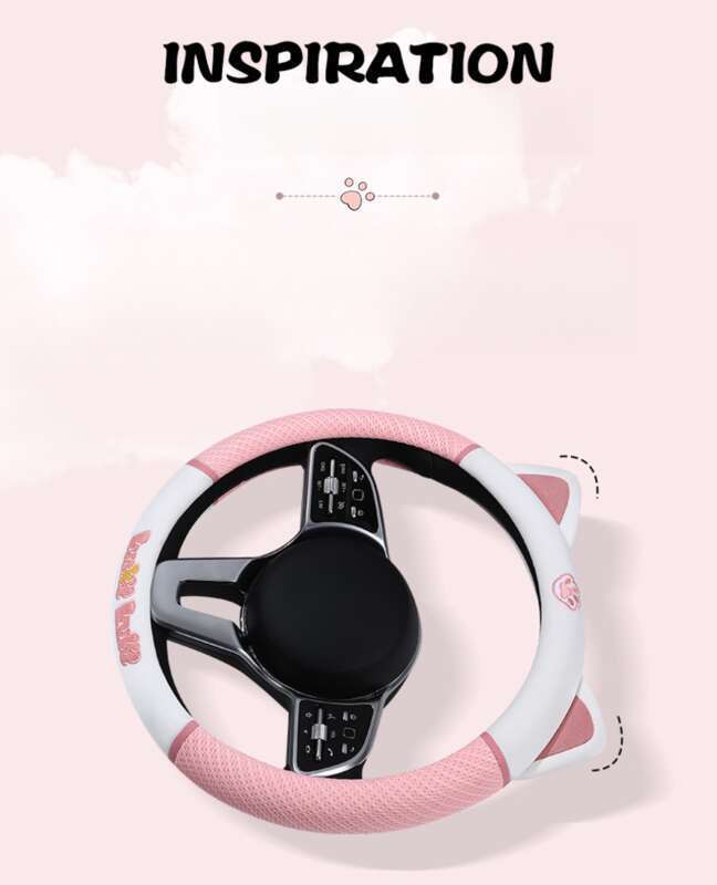 Car Ins Cute Cartoon Sweet Steering Wheel Cover, Suitable For All Seasons, Mesh Design, Small Cat Car Handle Cover_autovado.com