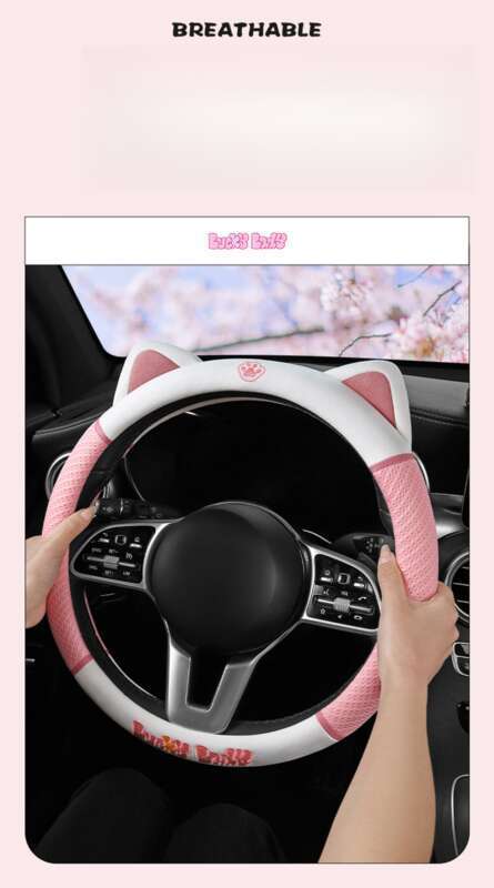 Car Ins Cute Cartoon Sweet Steering Wheel Cover, Suitable For All Seasons, Mesh Design, Small Cat Car Handle Cover_autovado.com
