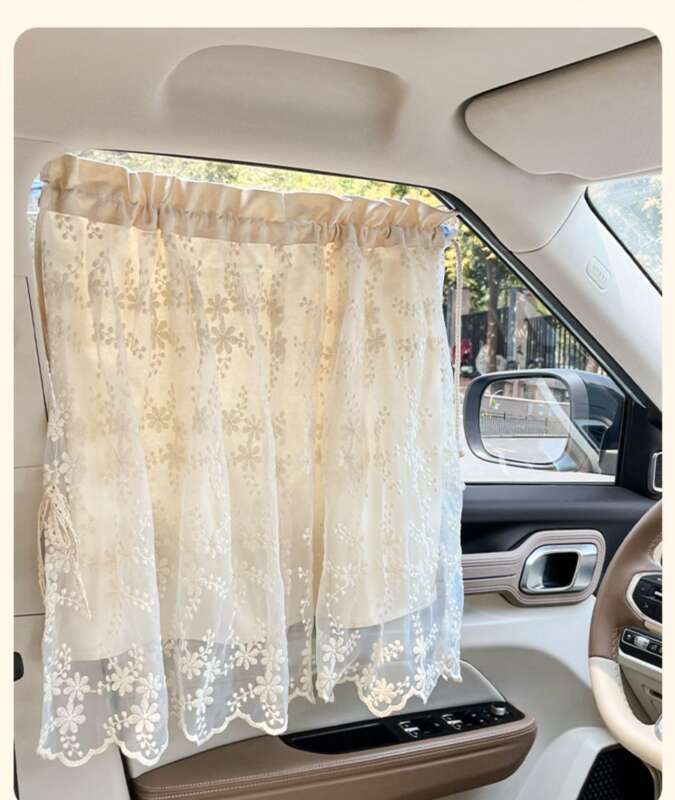 Lace Double-layer Suction Cup Small, Fresh And Cute Girls, Car Sunshade, Heat Insulation Curtain For All Seasons_autovado.com